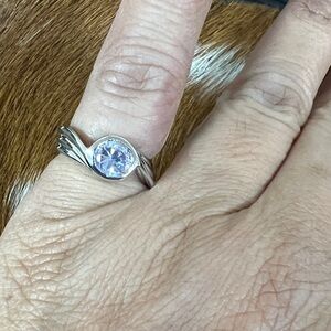 Silver Tone Lavender CZ Bezel Set Solitaire Ring Size 4.75
